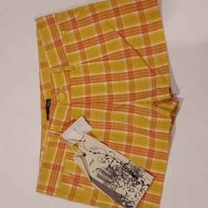 NWT Women's Size 7 PAG Plaid Shorts Orange/Yellow